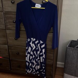 Leota Deep Blue and White Long Sleeve Dress